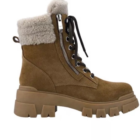 Marc Fisher Aboli Brown Suede Faux Fur Combat Ankle Boots Women’s Size 9.5 - Picture 12 of 16